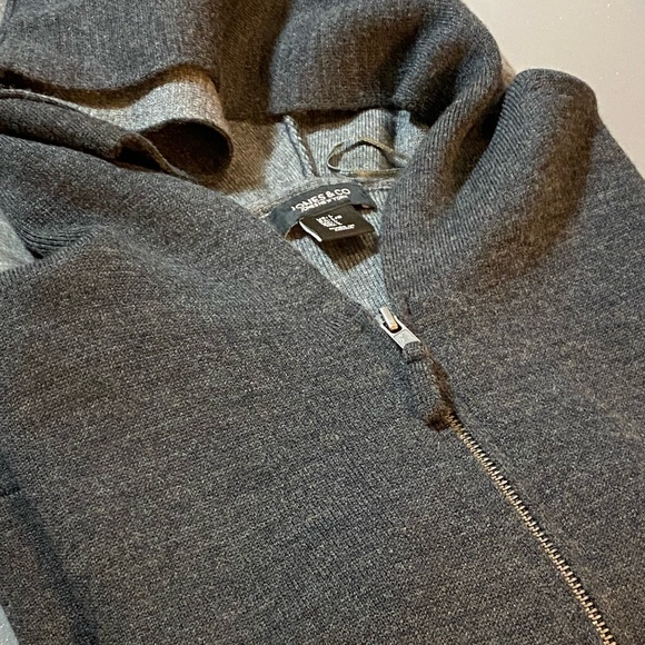 JONES & CO Front Zippered closure Hooded Sweater Cardigan two-tone layering soft - Picture 3 of 10